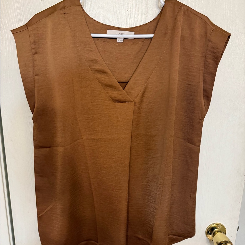 LOFT Rich Brown V-Neck Blouse